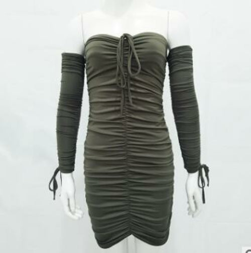 Bandage Dress Women Sexy Off Shoulder Long Sleeve Slim Elastic Bodycon