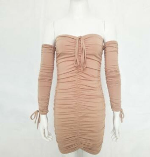 Bandage Dress Women Sexy Off Shoulder Long Sleeve Slim Elastic Bodycon