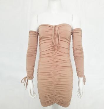 Bandage Dress Women Sexy Off Shoulder Long Sleeve Slim Elastic Bodycon