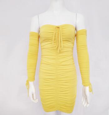 Bandage Dress Women Sexy Off Shoulder Long Sleeve Slim Elastic Bodycon