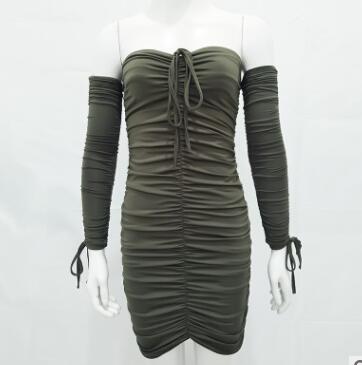 Bandage Dress Women Sexy Off Shoulder Long Sleeve Slim Elastic Bodycon
