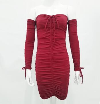 Bandage Dress Women Sexy Off Shoulder Long Sleeve Slim Elastic Bodycon