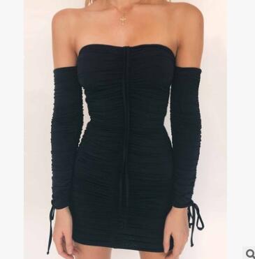 Bandage Dress Women Sexy Off Shoulder Long Sleeve Slim Elastic Bodycon